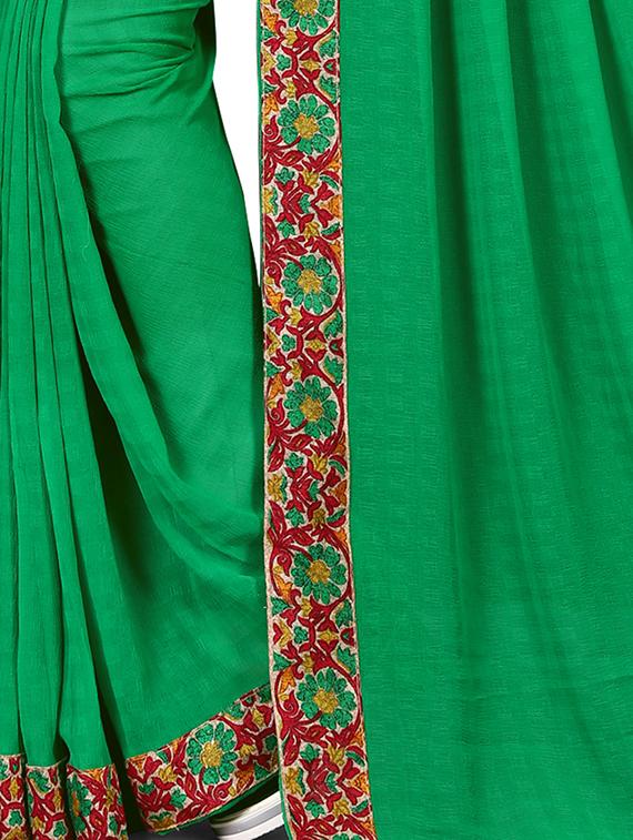 floral printed border solid saree with blouse - 15809277 - Standard Image - 3