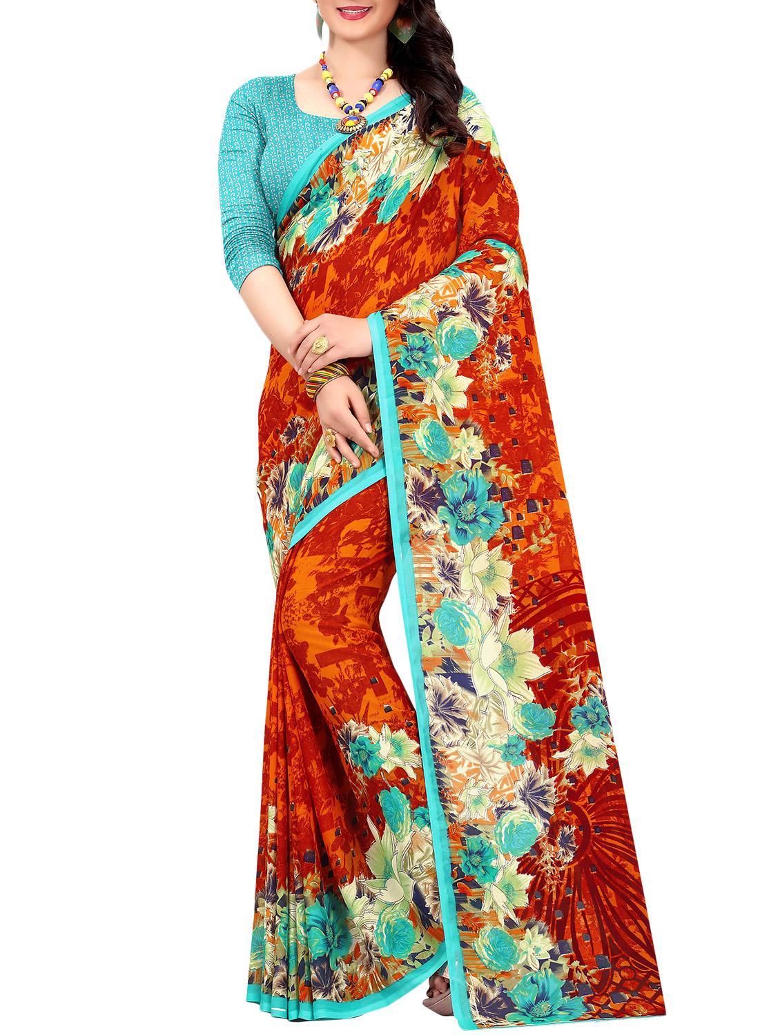 floral printed saree with blouse - 15809285 - Zoom Image - 0