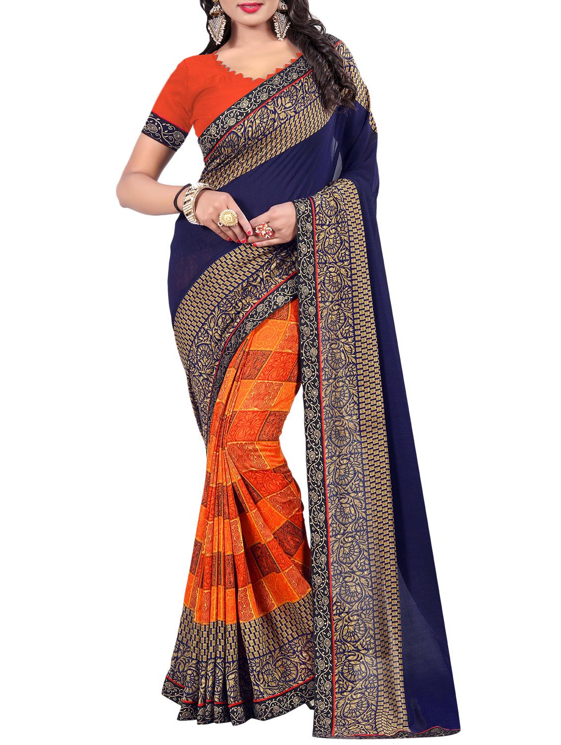 floral printed saree with blouse - 15809306 - Zoom Image - 0