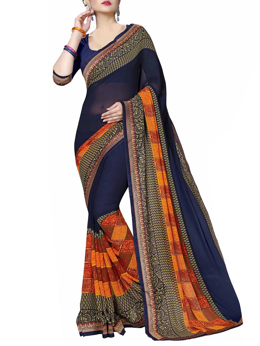 ethnic motif printed saree with blouse - 15809319 -  Zoom Image - 0