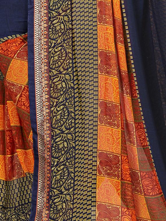 ethnic motif printed saree with blouse - 15809319 - Standard Image - 3