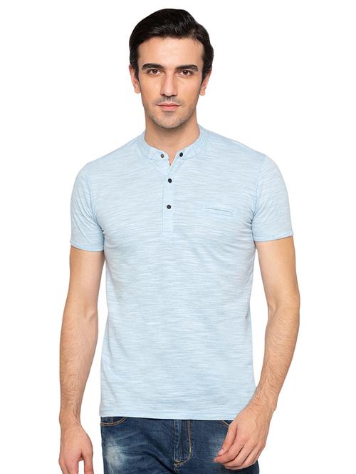 blue pocket mandarin neck t-shirt - 15810492 -  Standard Image - 0