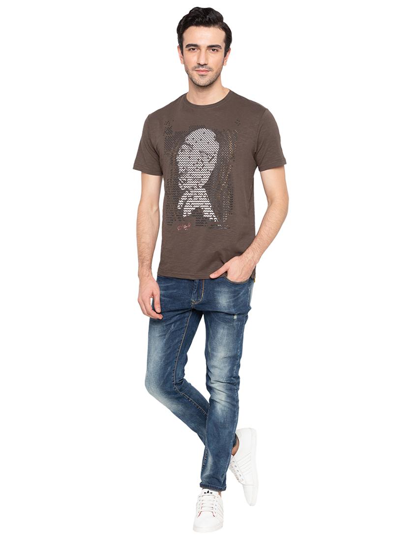 brown chest print t-shirt - 15810495 - Standard Image - 3