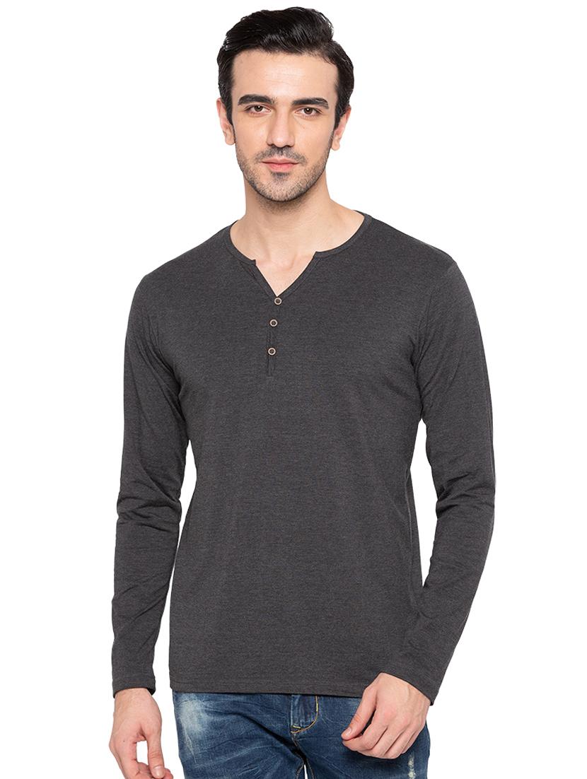 solid grey henley neck t-shirt - 15810502 -  Zoom Image - 0