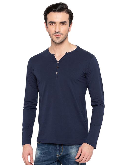 solid blue henley neck t-shirt - 15810505 - Standard Image - 0