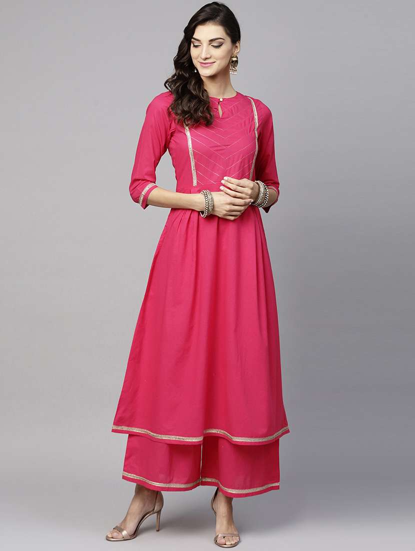 fuchsia gota patti flared kurta palazzo set