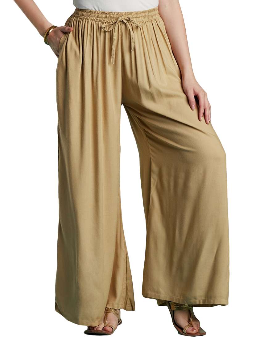 beige solid flared palazzo