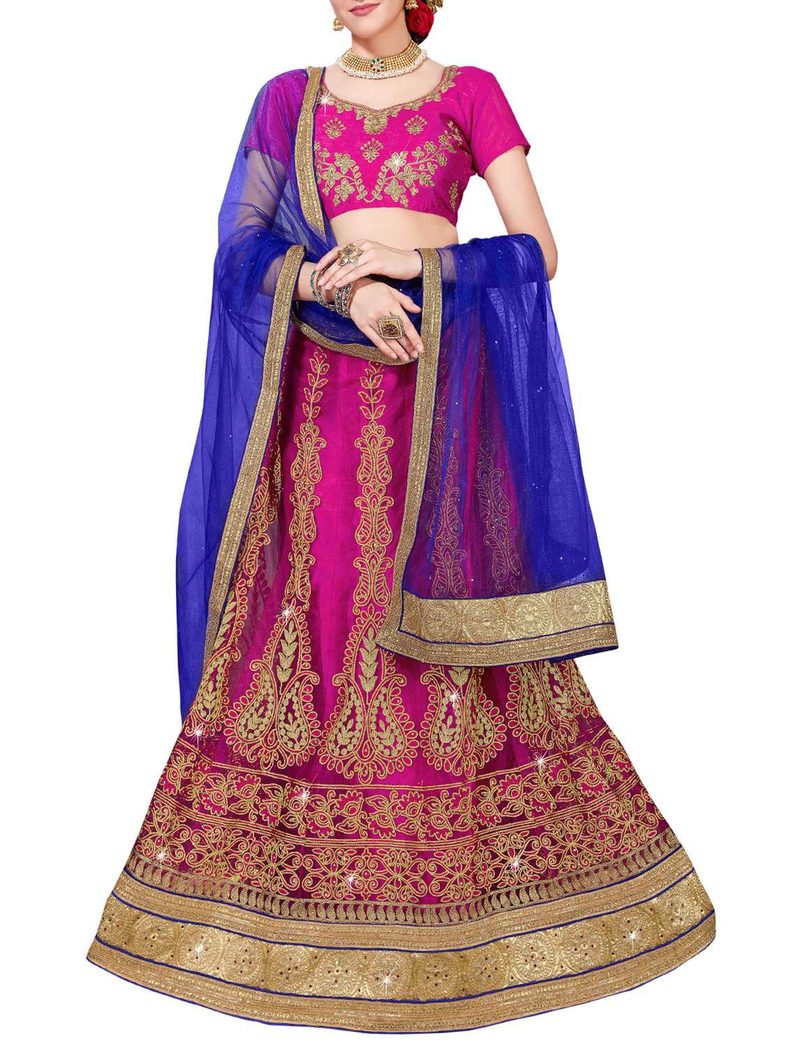 zari embroidered flared lehenga