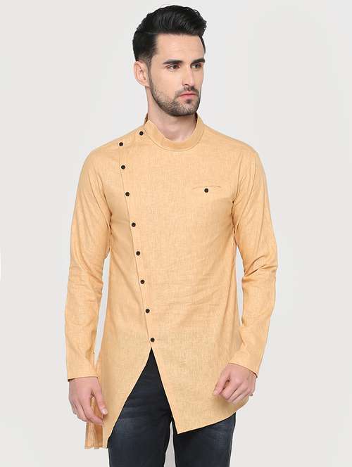 orange solid asymmetric kurta - 15817755 - Standard Image - 0