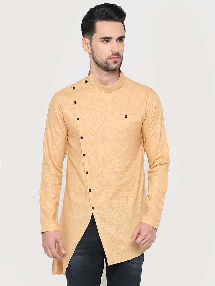 orange solid asymmetric kurta - 15817755 - Zoom Image - 0
