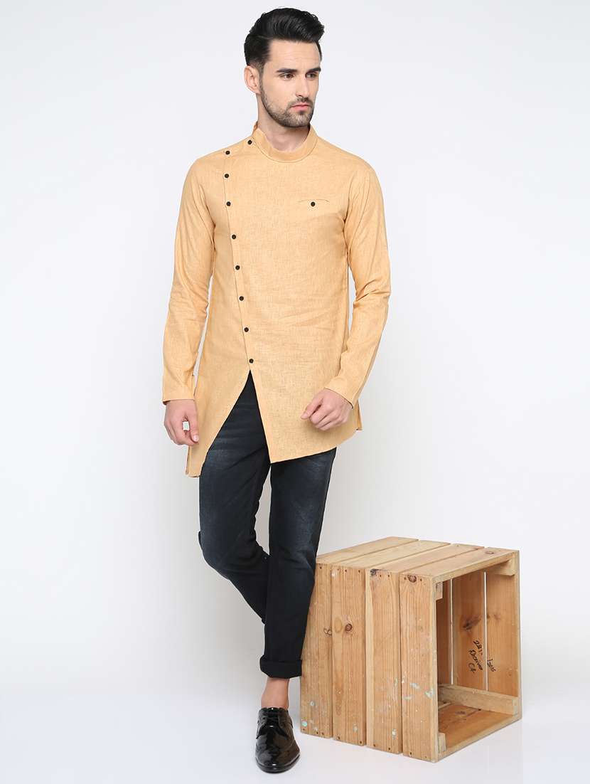orange solid asymmetric kurta - 15817755 - Standard Image - 3