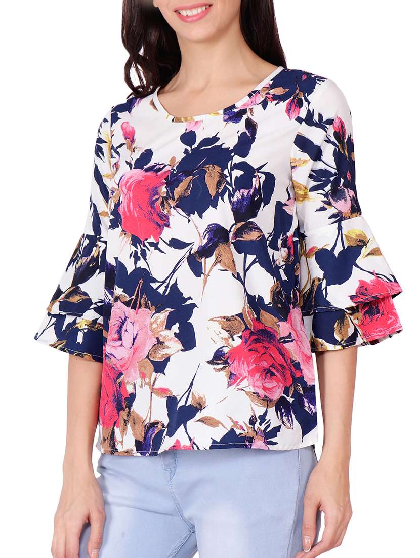 layered bell sleeved floral top - 15819213 - Zoom Image - 0