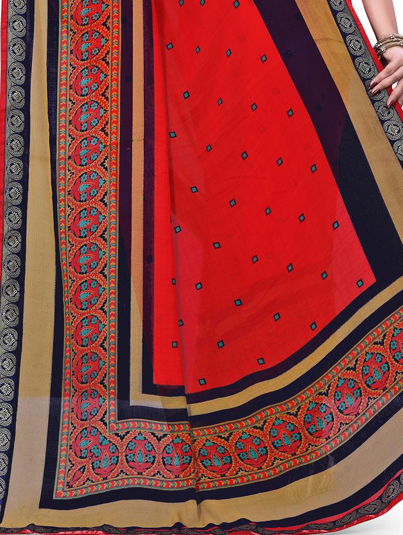 women's geometric red colored saree with blouse - 15819309 - Standard Image - 3