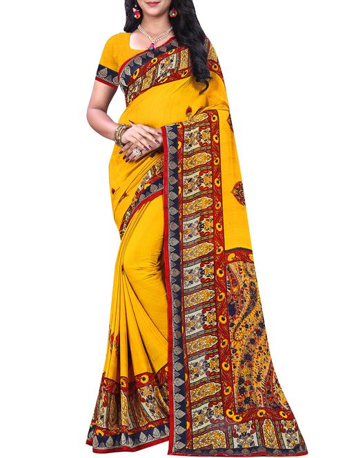 kalamkari border printed saree with blouse - 15819311 - Standard Image - 0
