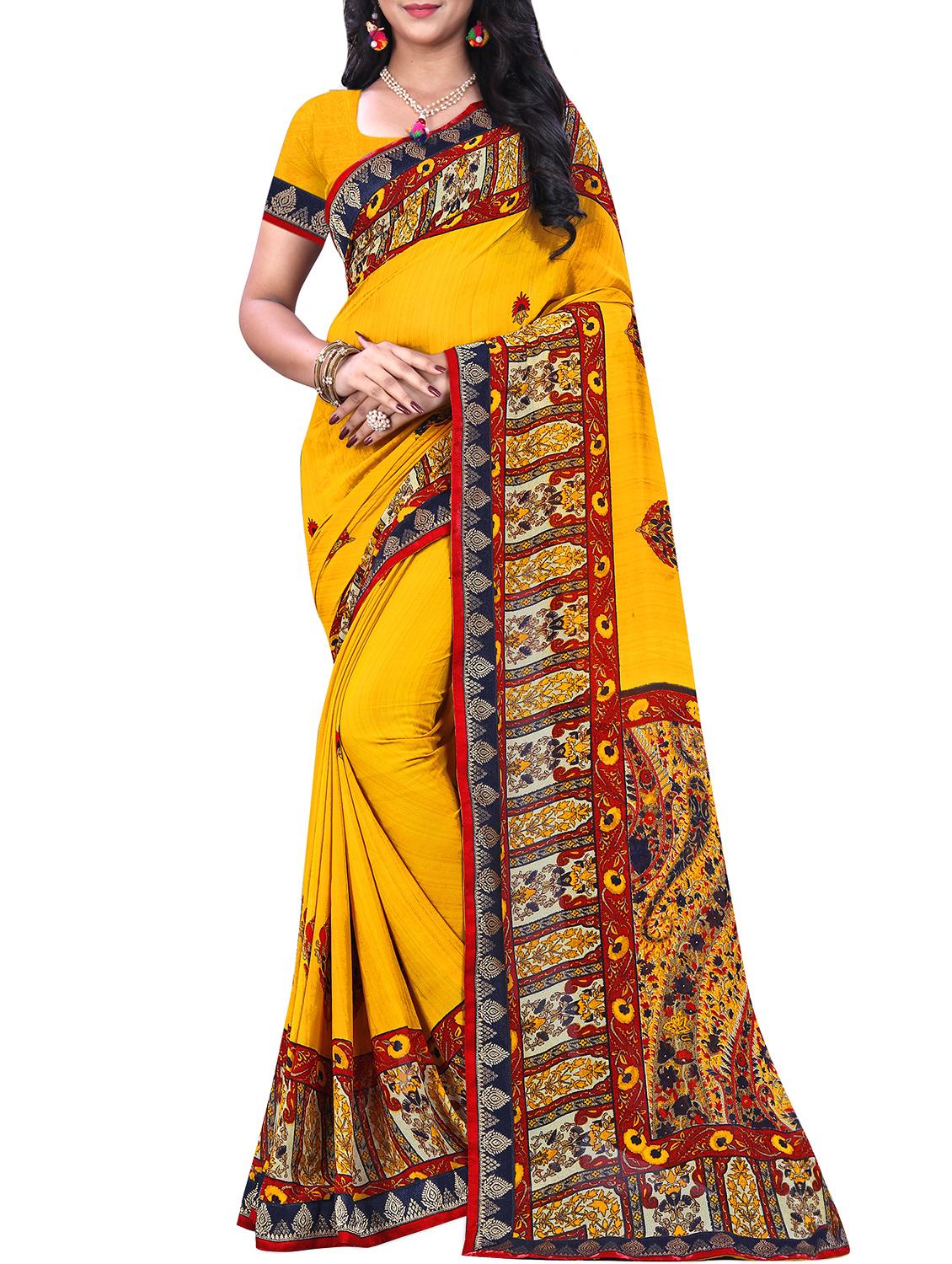 kalamkari border printed saree with blouse - 15819311 - Zoom Image - 0