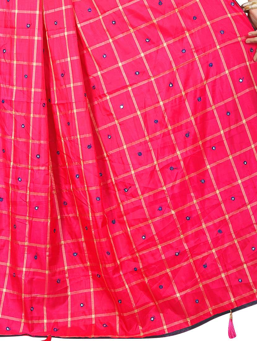 checkered mirror work embroidered saree with blouse - 15819315 -  Standard Image - 3
