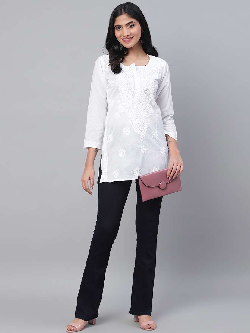 ada hand-embroidered white chikankari kurti  - 15819738 -  Standard Image - 3
