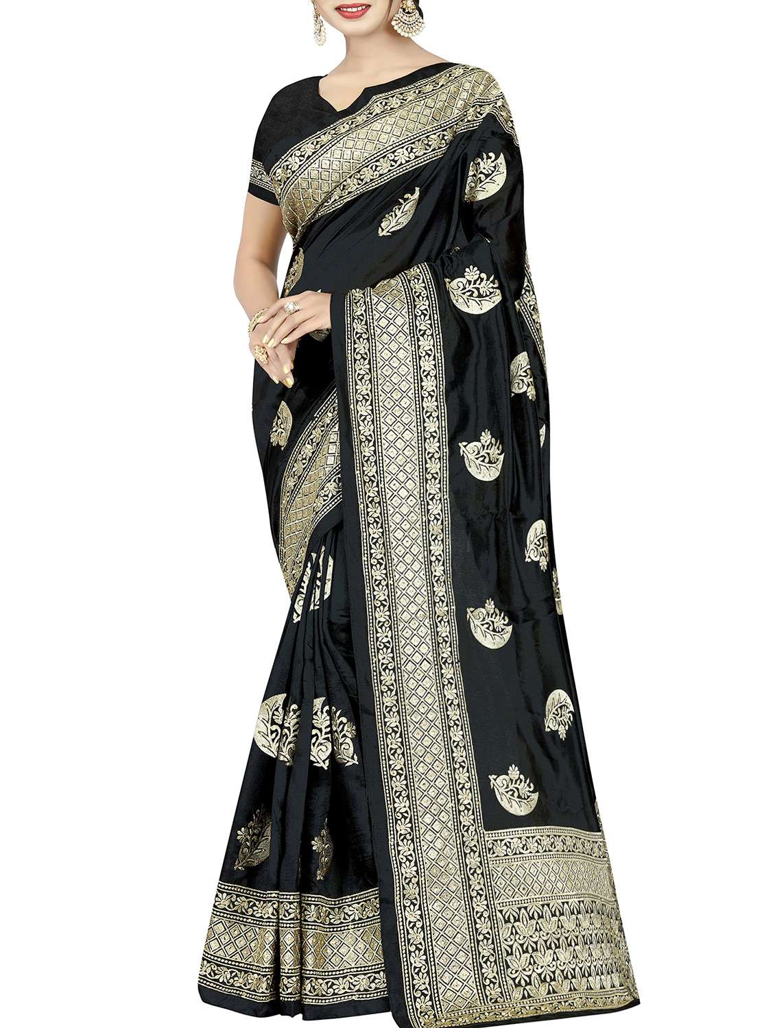 floral embroidered black saree with blouse - 15819777 - Zoom Image - 0
