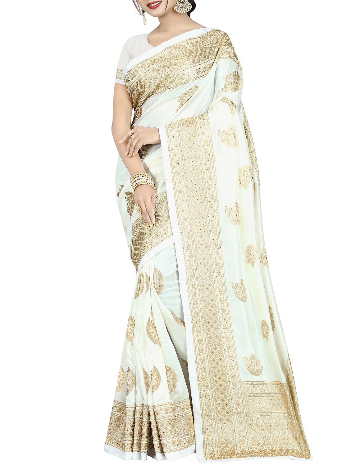 floral embroidered white saree with blouse - 15819780 - Zoom Image - 0