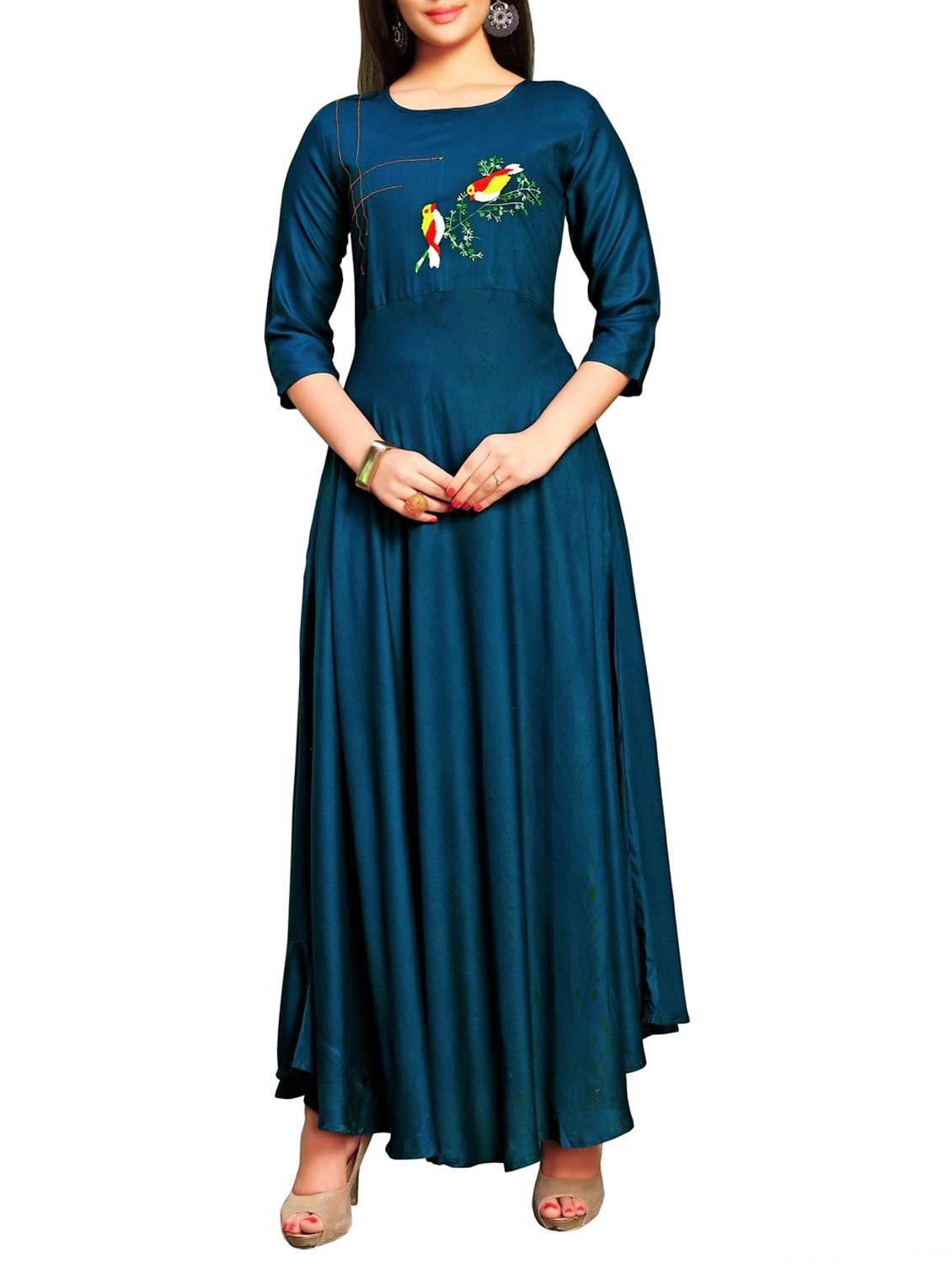 teal printed flared kurta