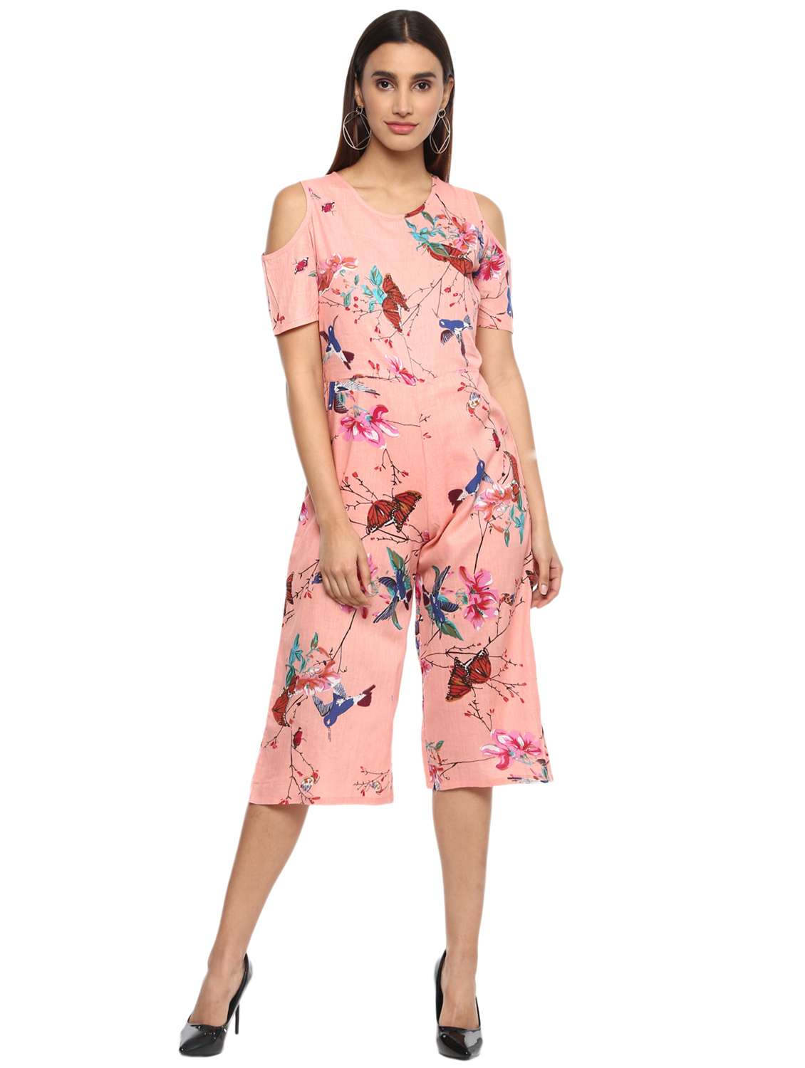 cold shoulder floral jumpsuit