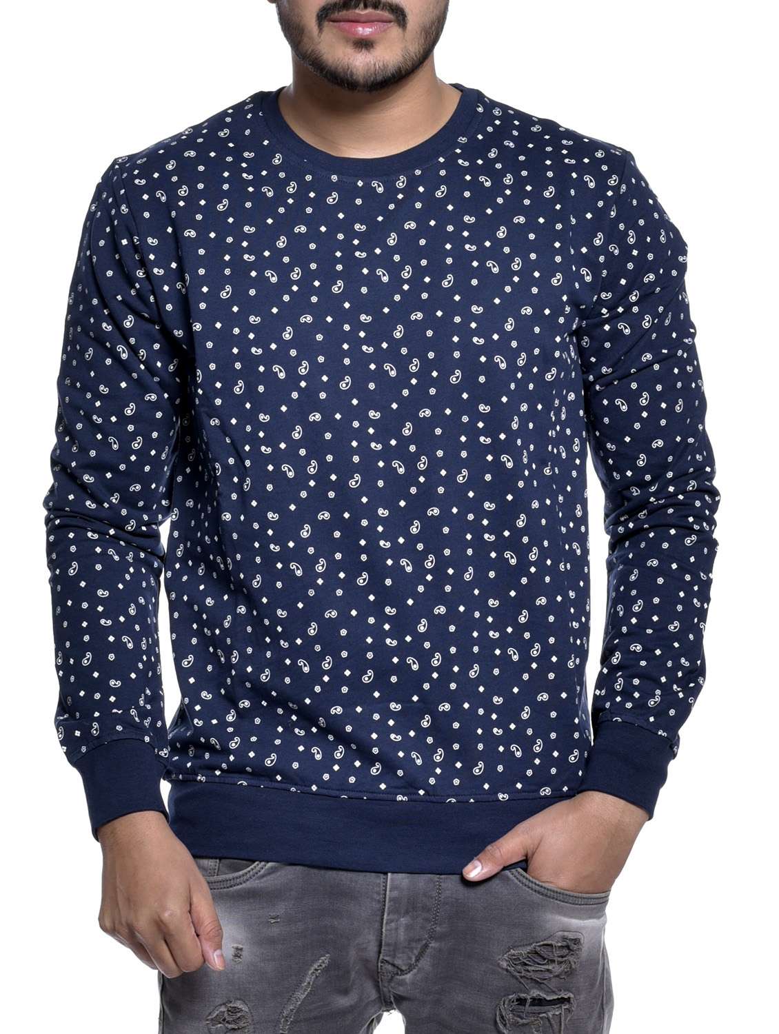 navy blue viscose all over print sweatshirt