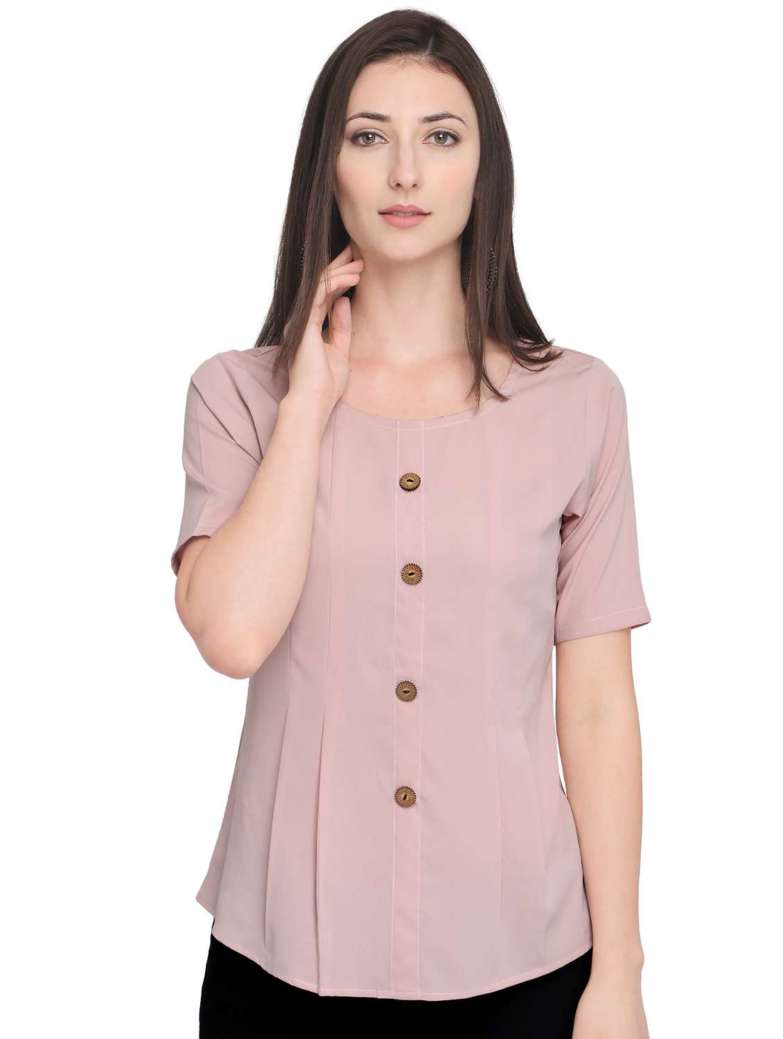 pleated front button detail lavender top