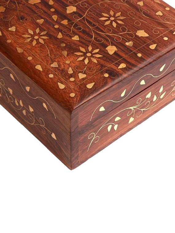 desi karigar beautiful wooden small jewellery box with brass inlay work - 15831649 -  Standard Image - 3