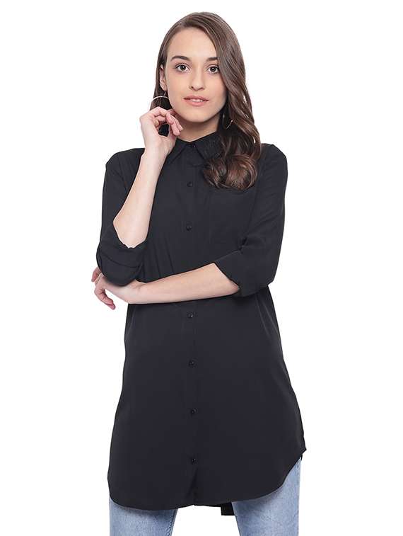 pocket patch curved hem shirt tunic