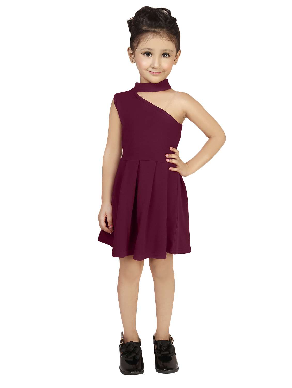girls asymmetric neck single shoulder frock - 15832704 -  Standard Image - 3