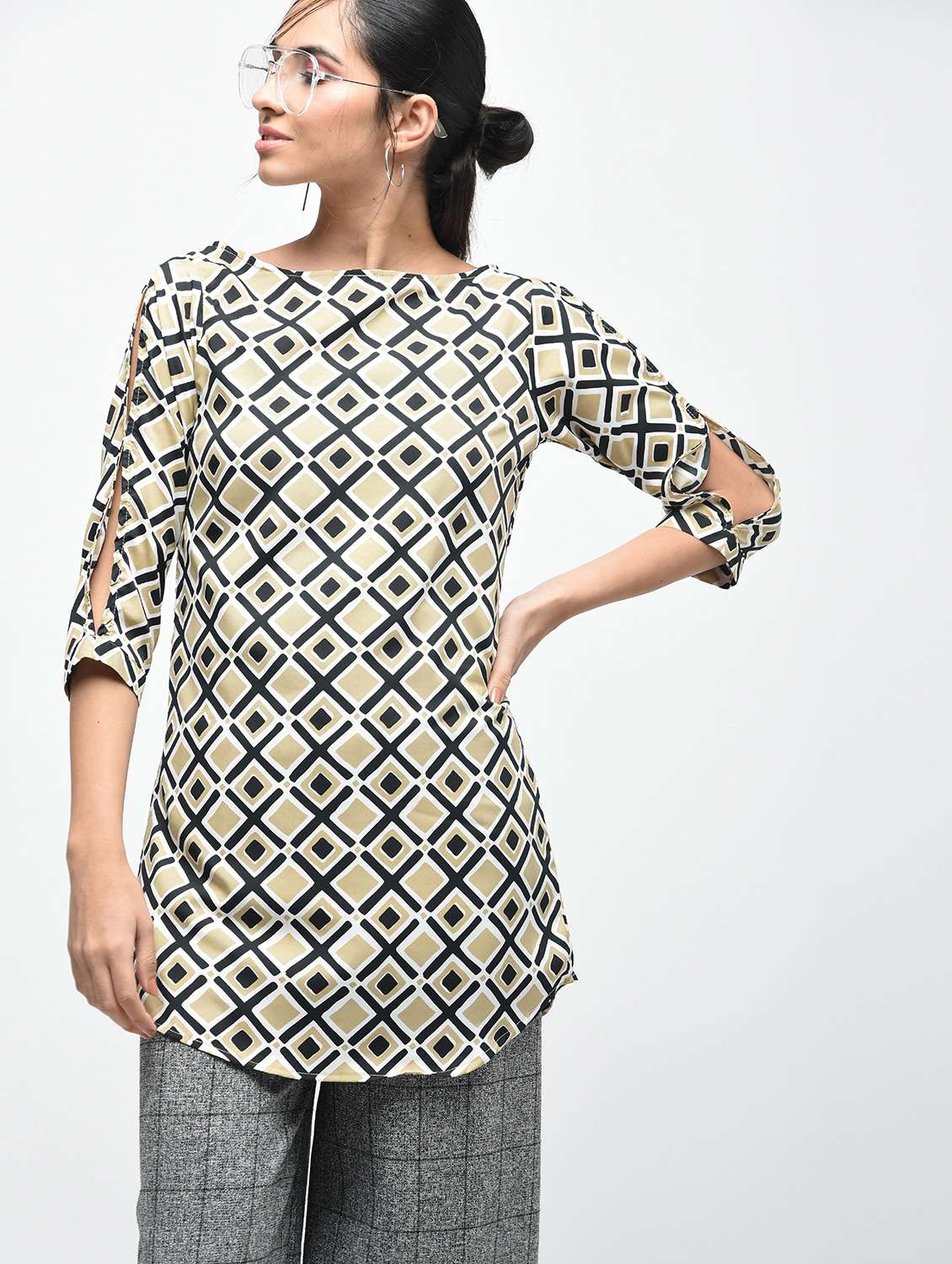 beige crepe straight kurti