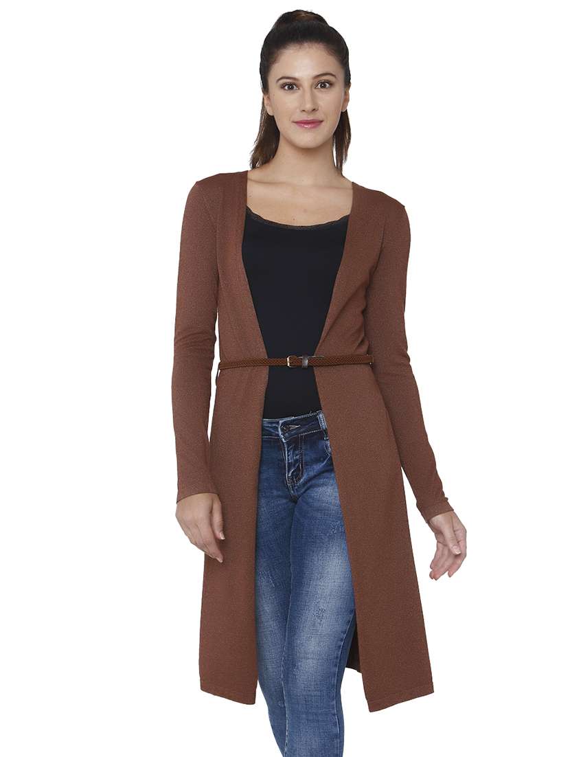 Buy online Cinnamon Brown Belted Shrug from capes shrugs for