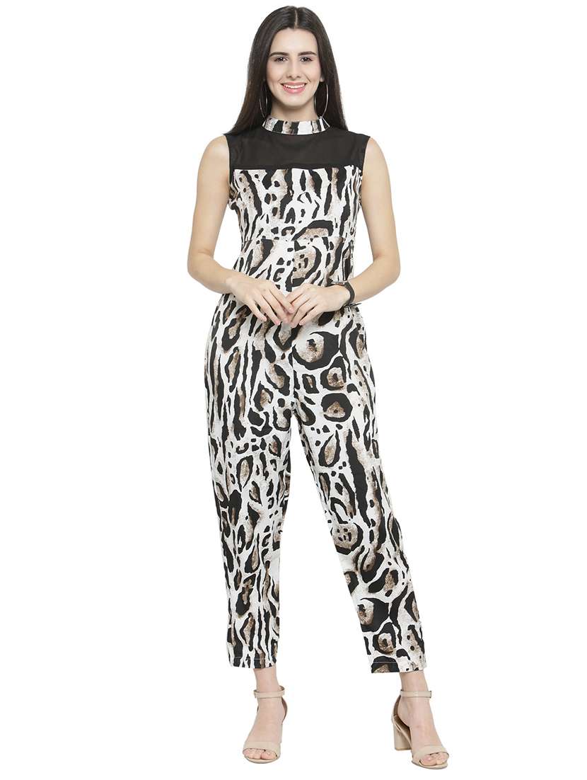 animal print mock neck jumpsuit