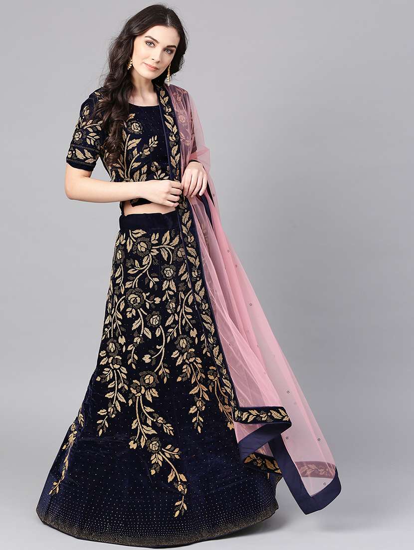 embroidered floral blue flared lehenga