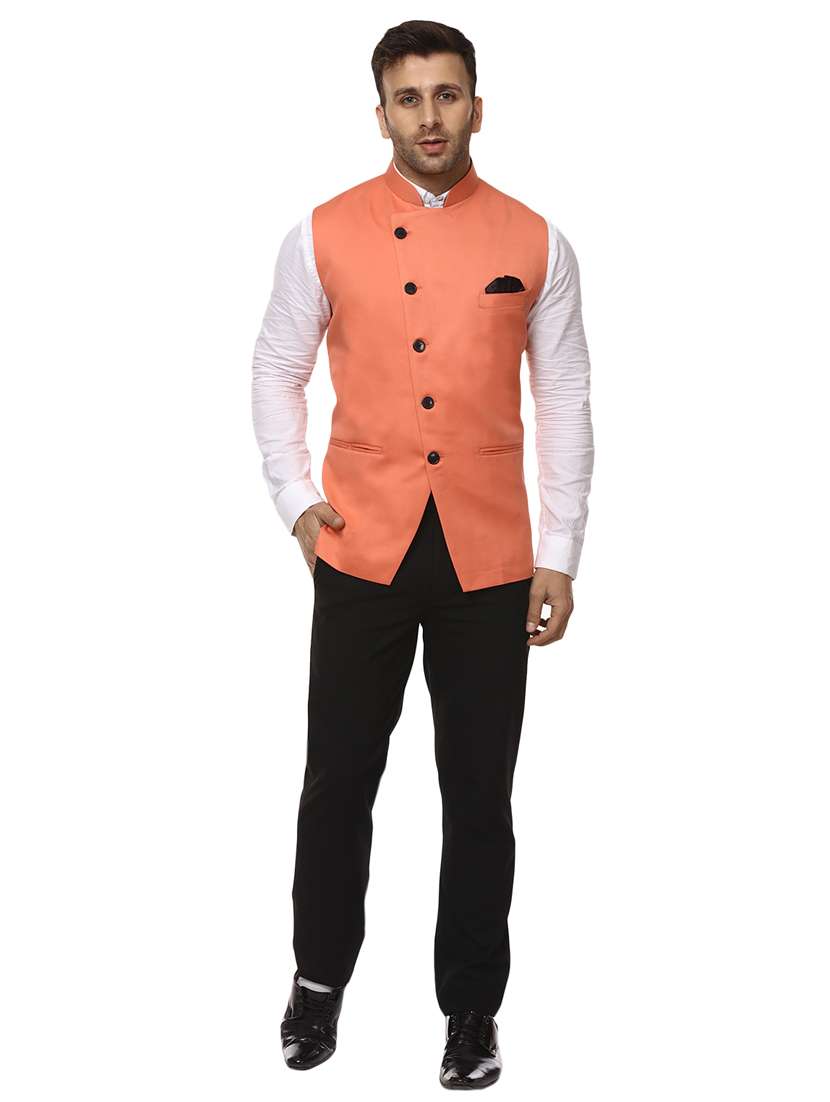 pink mandarin neck nehru jacket - 15840485 -  Standard Image - 3