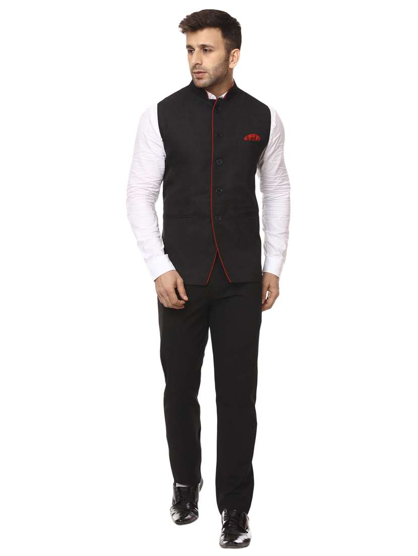 solid black nehru jacket - 15840495 -  Standard Image - 3