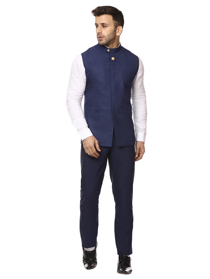 blue cotton nehru jacket - 15840497 - Standard Image - 3