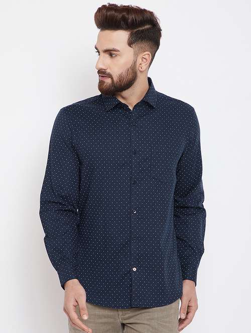 navy blue polka dotted casual shirt - 15840851 -  Standard Image - 0