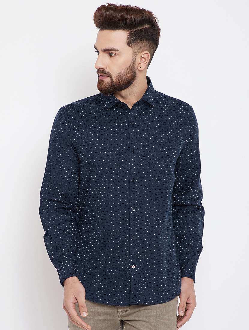 navy blue polka dotted casual shirt - 15840851 -  Zoom Image - 0