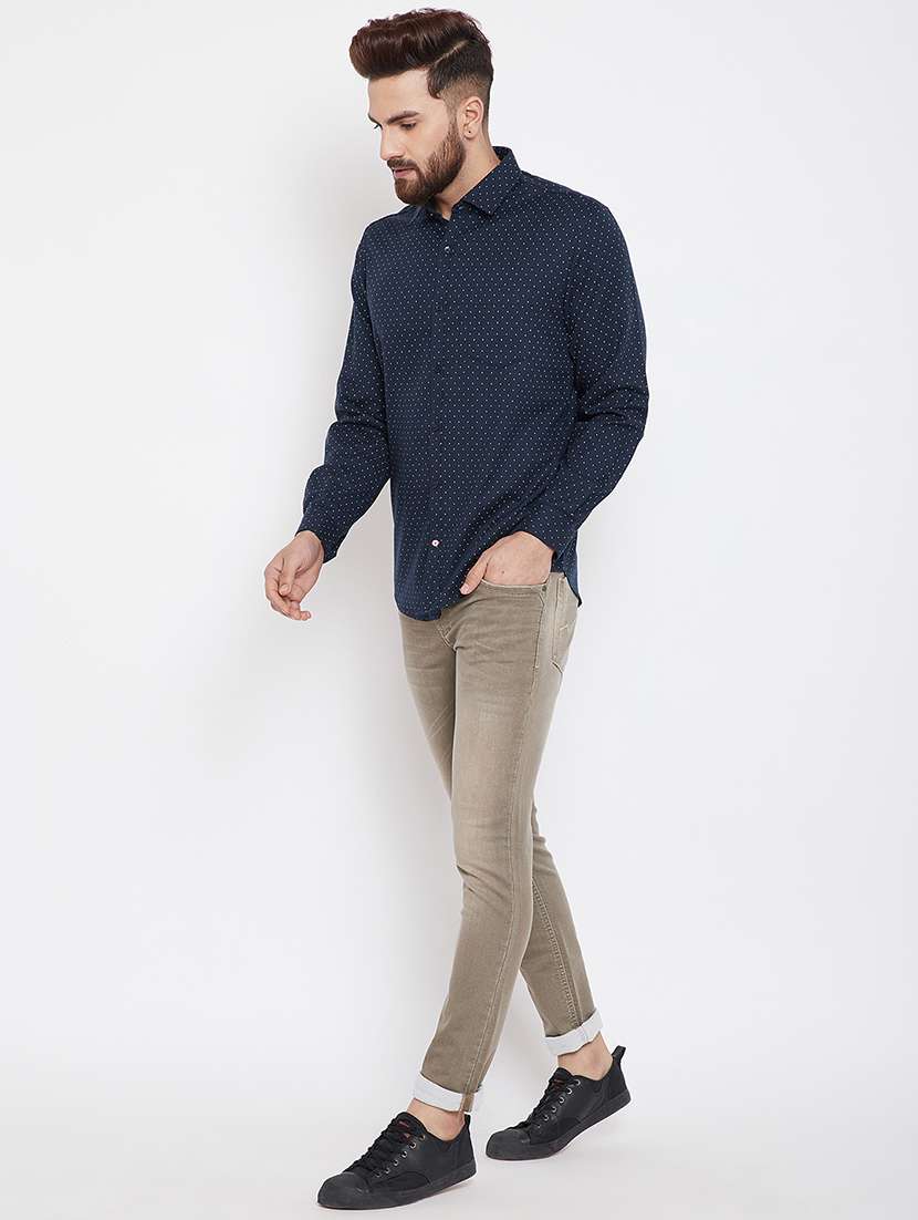 navy blue polka dotted casual shirt - 15840851 -  Standard Image - 3