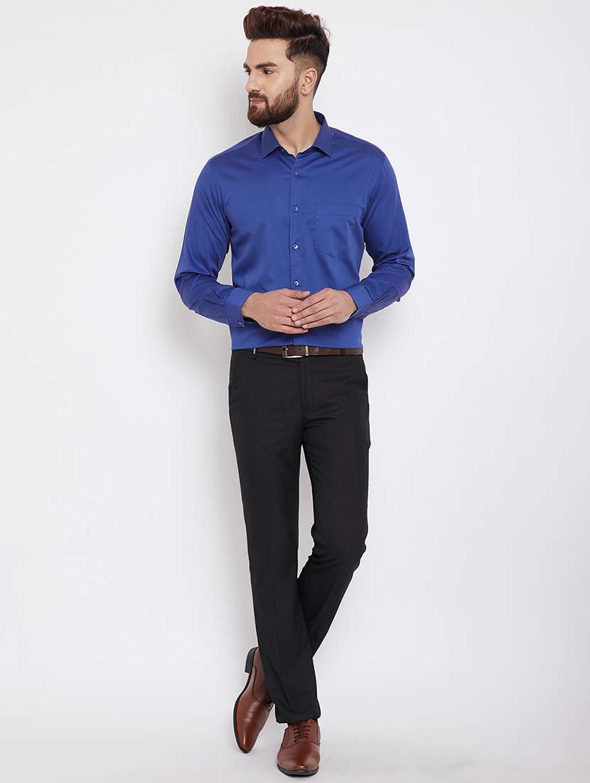 blue solid formal shirt - 15840861 -  Standard Image - 3