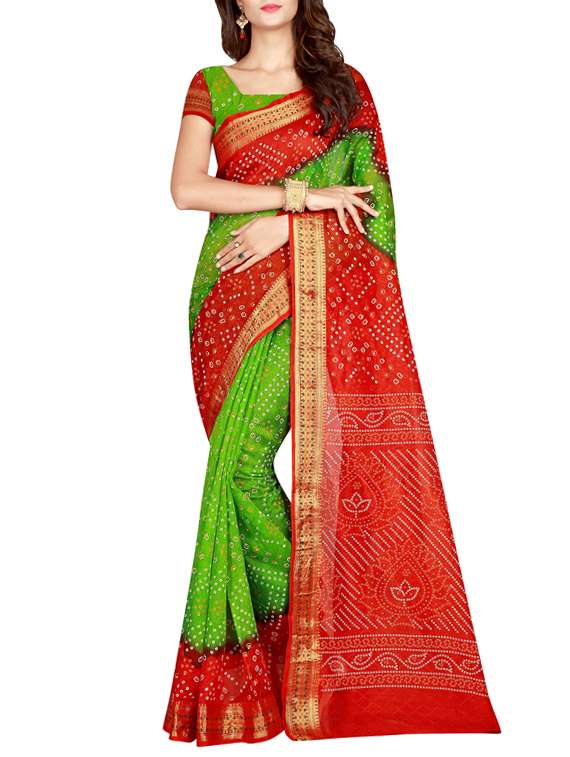 zari woven border bandhani saree with blouse