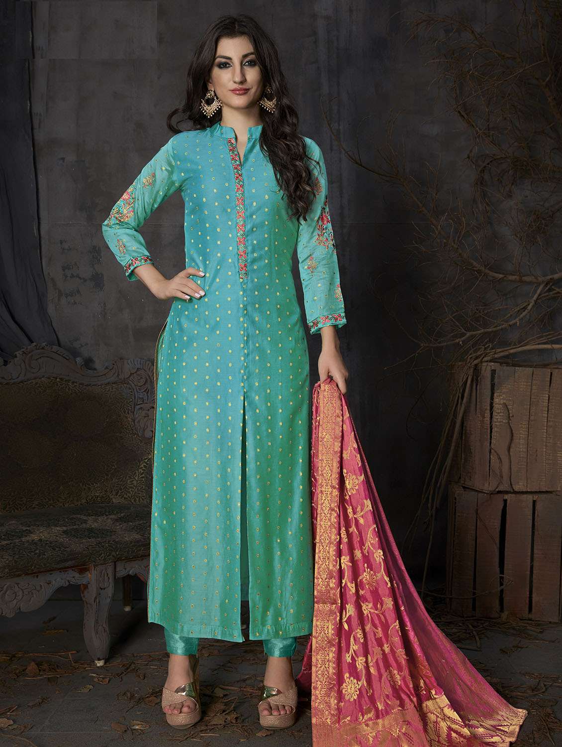 Buy online Zari Self-design Semi-stitched Pant Suit from Suits & Dress  material for Women by The Fashion Attire for 8760 at 0% off | 2026  Limeroad.com