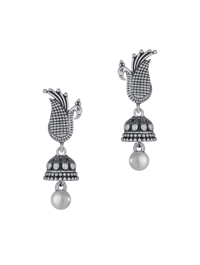 silver metal jhumka earring - 15842416 -  Zoom Image - 0