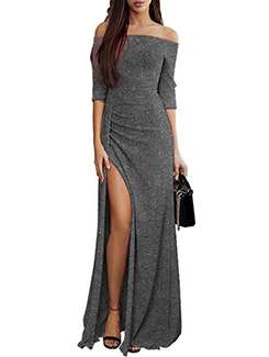 off shoulder high slit dress
