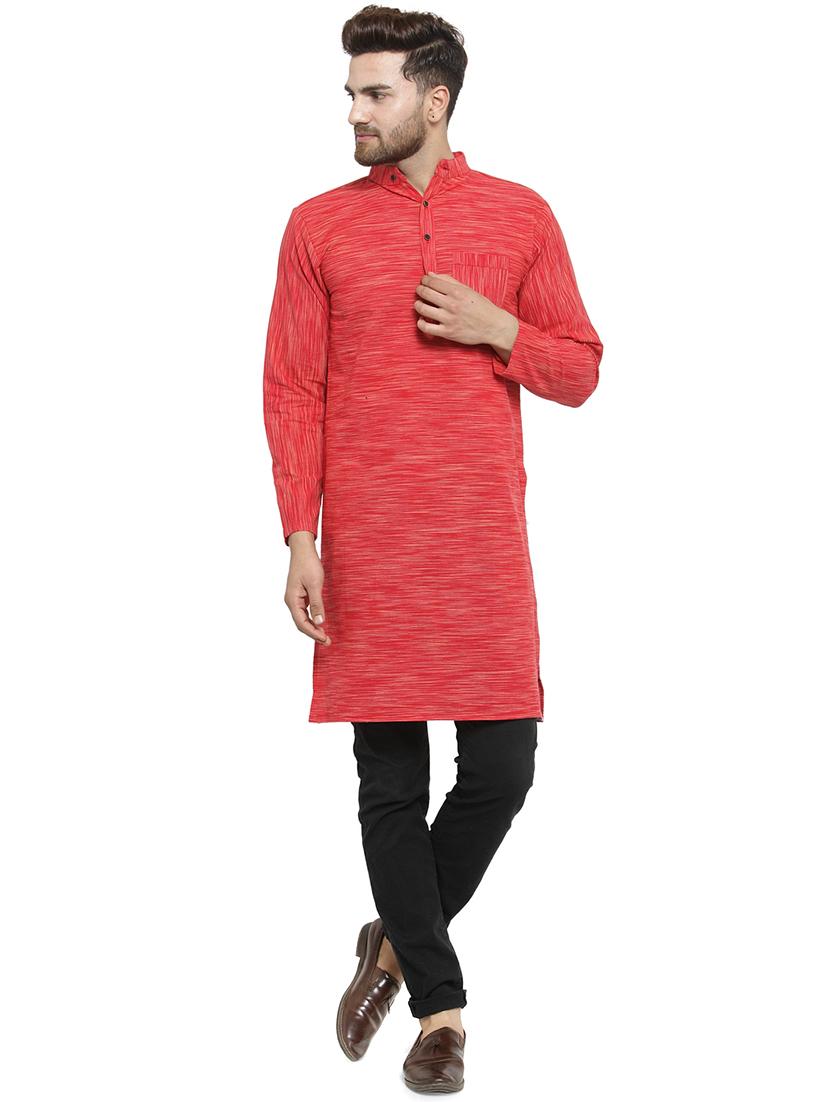 red cotton long kurta - 15848949 - Standard Image - 3