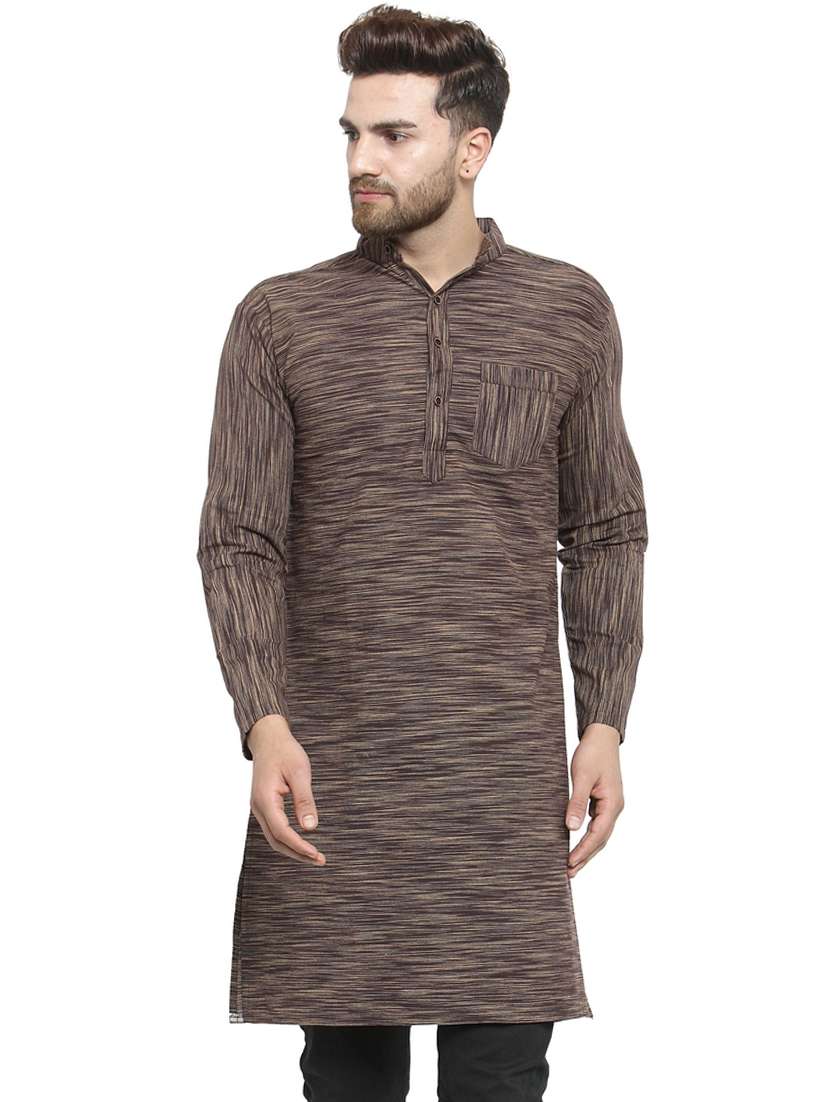 brown cotton long kurta - 15848953 -  Zoom Image - 0