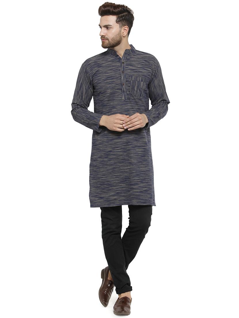 dark blue cotton long kurta - 15848955 - Standard Image - 3