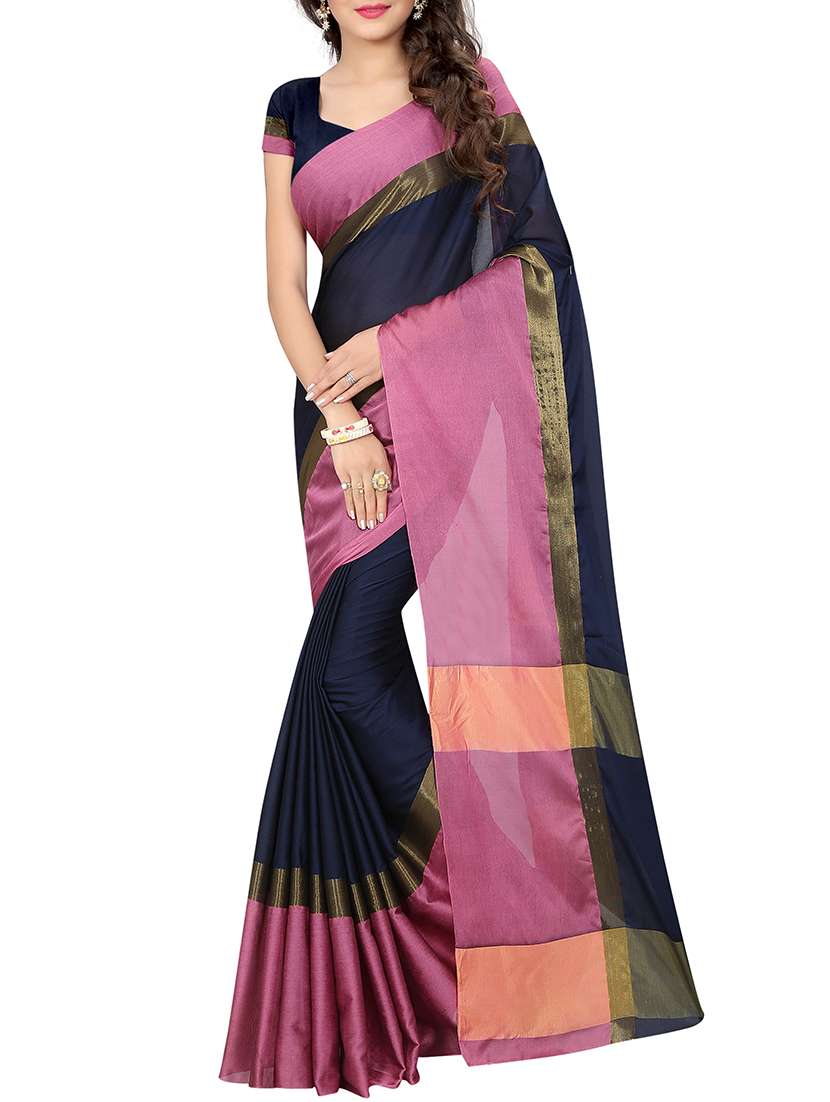 contrast border woven saree with blouse - 15849395 - Zoom Image - 0