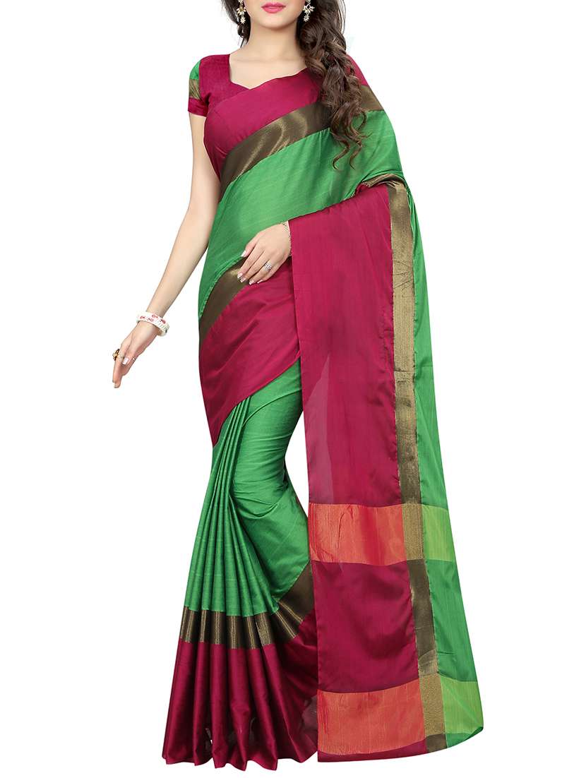 contrast border woven saree with blouse - 15849396 - Zoom Image - 0